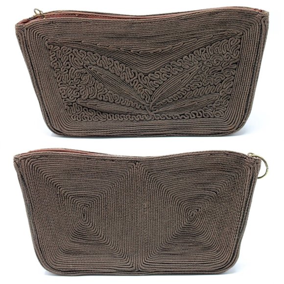 Vintage VTG 1940s Brown Corde Zipper Clutch | Clutches | Purses | Bags | Wedding - Picture 8 of 10
